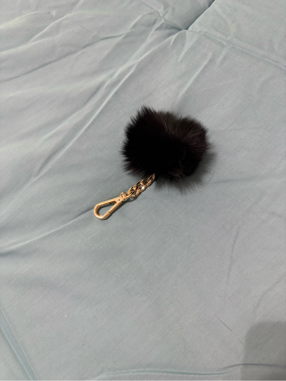 NWOT Michael Kors Black Fur Pom Keychain with Gold Hardware